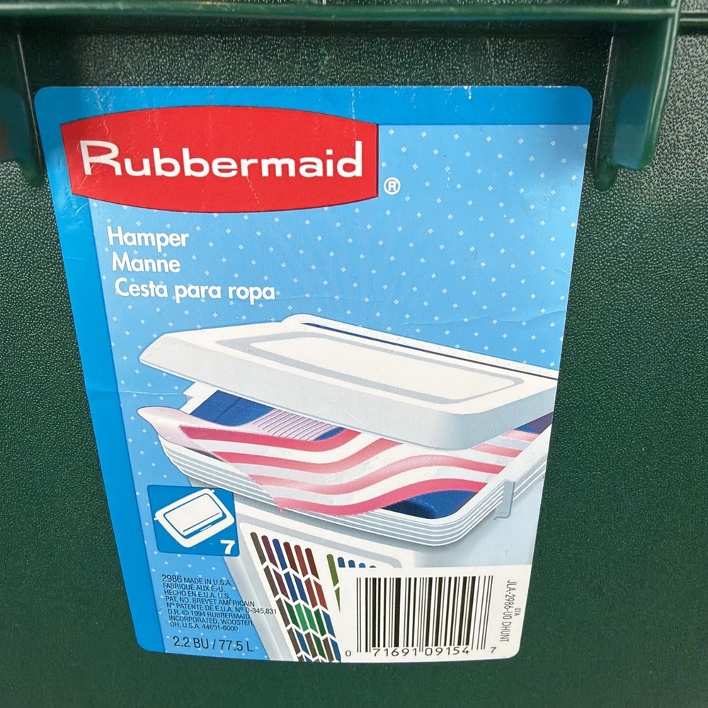 Rubbermaid Laundry Hamper Green 2986 1994 Lid 25x16x13 USA Large Vintage - Picture 5 of 9